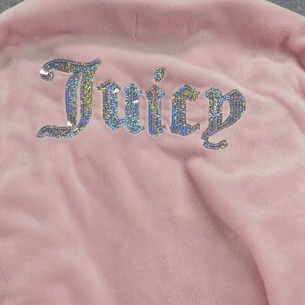 Juicy Couture Pink Fleece Hooded Robe Sequin Logo Sleepwear L/XL Pink Loungewear - Picture 8 of 9